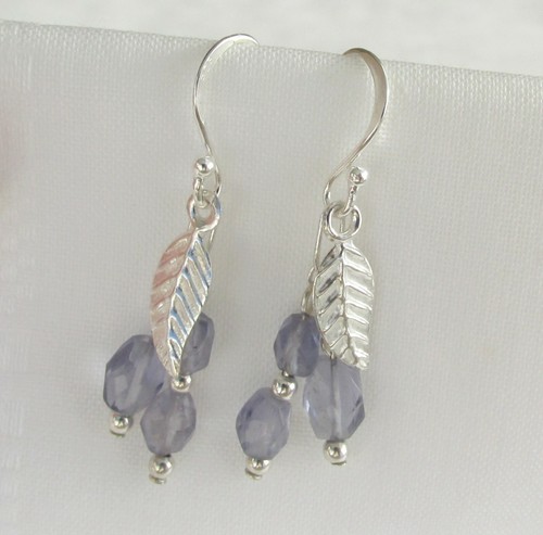 zarte Iolith Wasser-Saphir Ohrringe Ohrhänger 925 Silber v. ATELIER Blatt Charms - Bild 5 von 6
