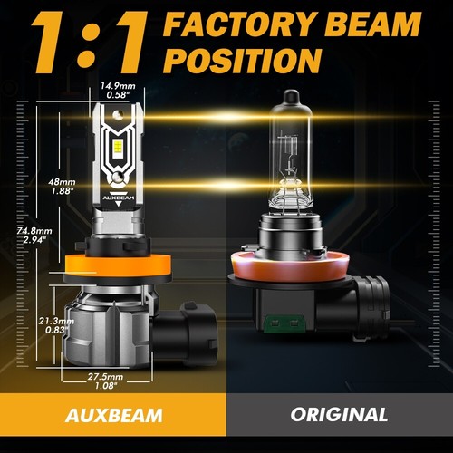 AUXBEAM H11 LED Headlight Kit Low Beam Bulb Super Bright 6000K Bulbs Free Return - Picture 5 of 12