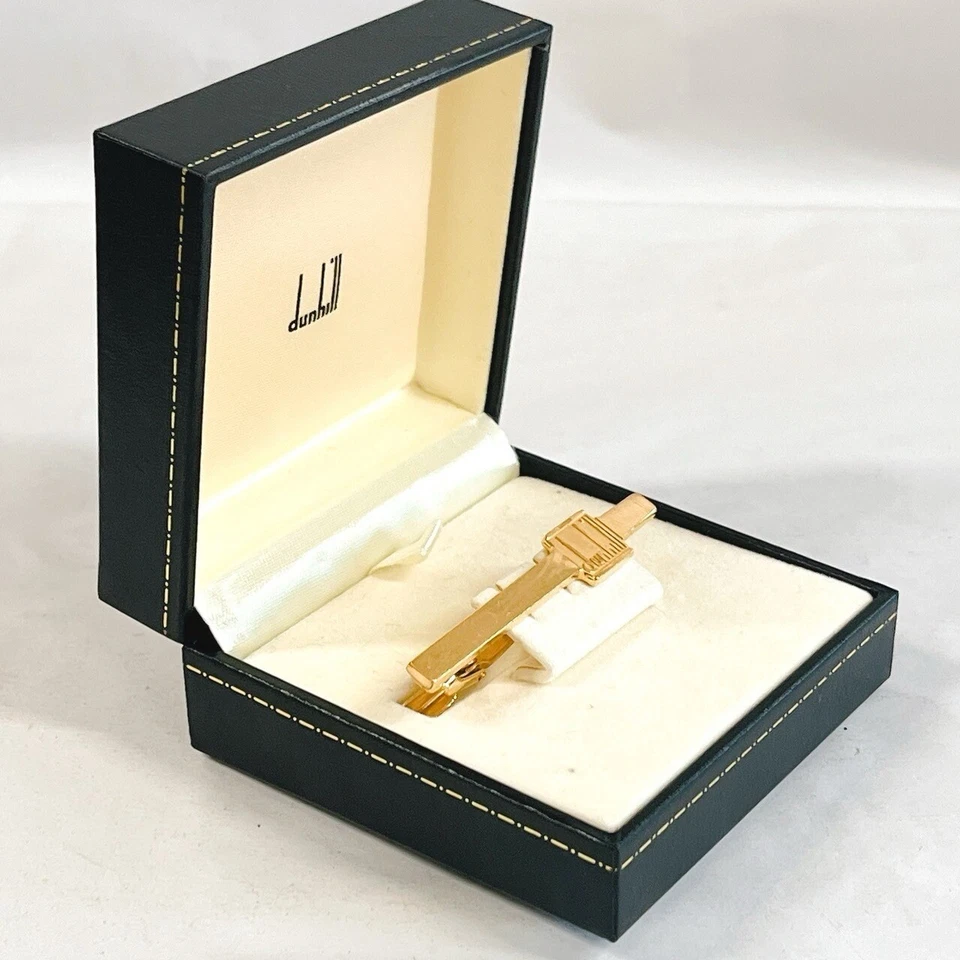 Clip de corbata Dunhill tono dorado con caja original - accesorio elegante y regalo de lujo Foto 3 de 4