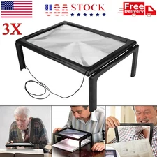 Full Page 3X Large Magnifier Book Reading Aid Magnifying Glass w/ 4 LED Lights