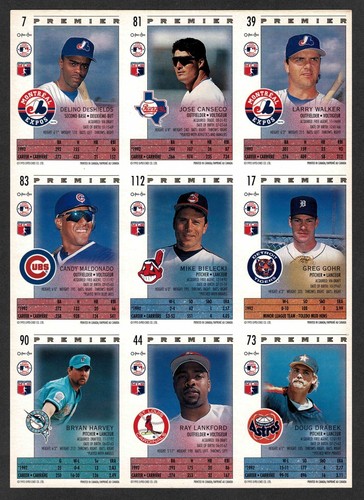 OPC Premier 1993 prueba sin cortar 9 paneles, Canseco, Larry Walker, DeShields, Drabek... - Imagen 2 de 3