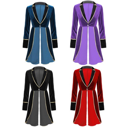 Womens Velvet Long Sleeve Tailcoat Lapel Blazers Jacket Halloween Costume - Picture 2 of 56