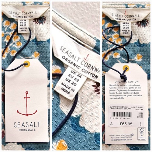 Seasalt Size 24 RRP £66 BNWT Teal/White Floral Sleeveless Midi Dress Pockets - Picture 10 of 18