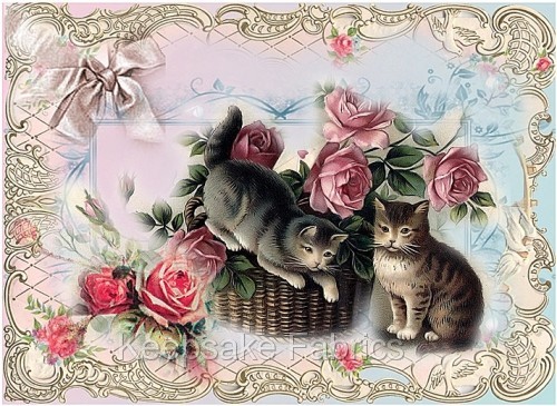 Whimsy Dust Kittens & Roses Quilt Block Multi Sz Free Shipping (C48 - Picture 1 of 1