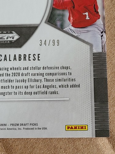 David Calabrese 2020 Panini Prizm Draft Picks Tiger Stripes 34/99 Baseball Card - Picture 10 of 10