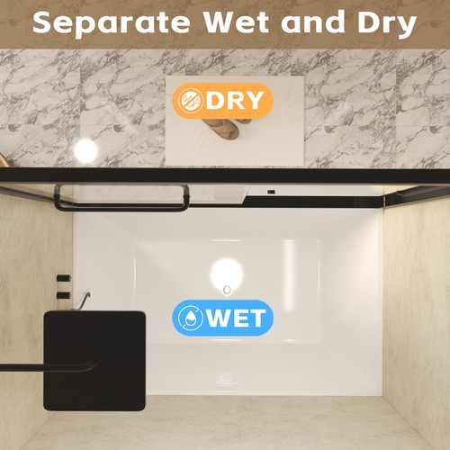 LMLMD 55" - 60" x 60" Bath Tub Sliding Shower Door 1/4" Glass Black - Picture 4 of 8