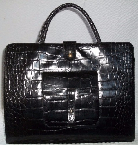 Beth Levine New York Croco Embossed Black Leather Handbag - Picture 10 of 12