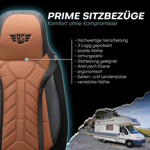 Fundas de asiento de autocaravana adecuadas para Rolf 700L (negro-marrón) - Imagen 3 de 12