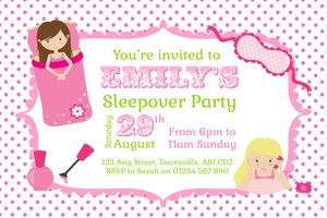 10 personalised invitations girls sleepover birthday party invites birthday party invitations for girls