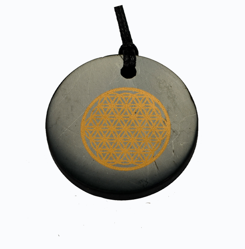 Shungite Stone Flower of Life Pendant EMF Shield Protection Amulet - Picture 2 of 4