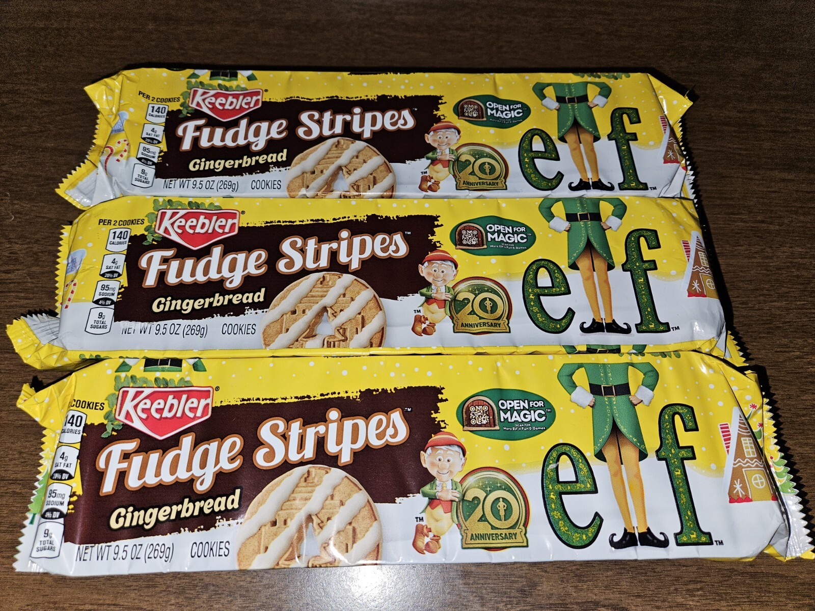 3x Keebler Fudge Stripes Gingerbread Cookies Limited ELF 20th