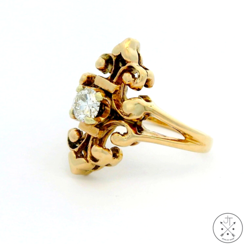 Vintage Victorian Stye 14k Yellow Gold Ring with GVVS2 Diamond Size 3.5 Antique - Picture 4 of 11