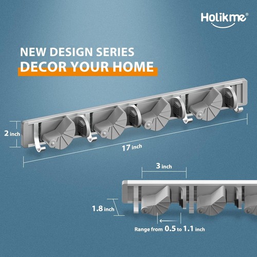 Mop Broom Holder Wall Mount Metal Pantry Organization and Storage Garden tool - Picture 5 of 6