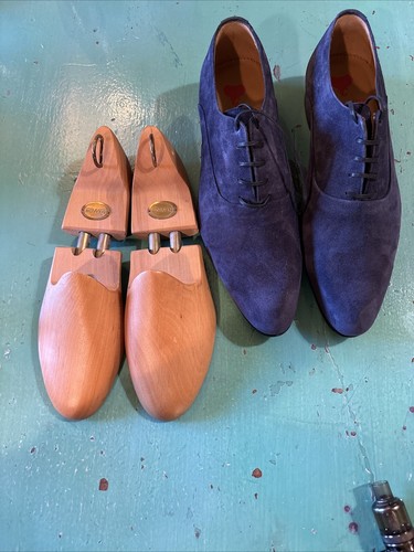 Mens Size EU 41 US 8-8.5 Shoes Blue Suede Shoes LUCKNOW NWOT & Bowen Shoe Trees - Picture 1 of 12