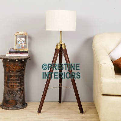 Nigella Tripod Floor Lamp Finish Matte Wall Nut Wood And Natural Linen Pinel005 Nigella Tripod Floor Lamp Finish Matte, Surveyor Cherry Wood Floor Lamp