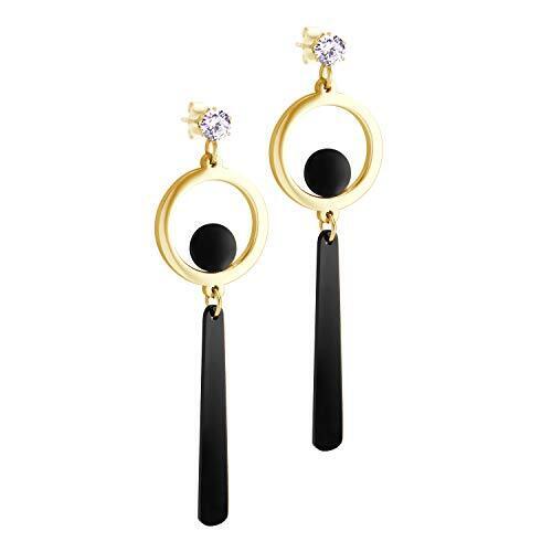555Jewelry Stainless Steel CZ Round Circle & Dangle Long Bar Earrings for Womens - Picture 7 of 8