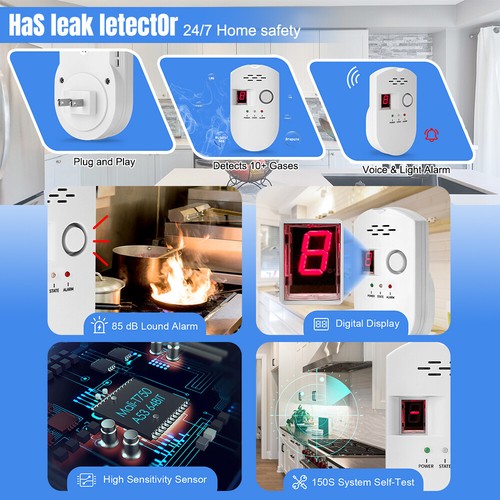 Detector de Fugas de Gas Natural para Hogar Cocina, Combustible y Explosivo Alarma de Gas EE. UU. - Imagen 11 de 23
