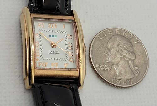 Ladies La Mer Collections by Martine Ilana Gold Tone Black Leather Watch J3 - Picture 7 of 9