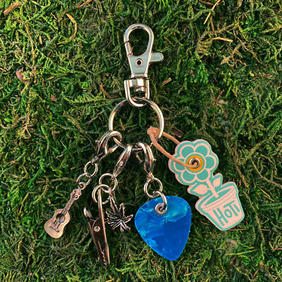 HOTI Hemp Rocks Roach Clip Keychain Light Blue .9mm Thick Guitar Pick Charm