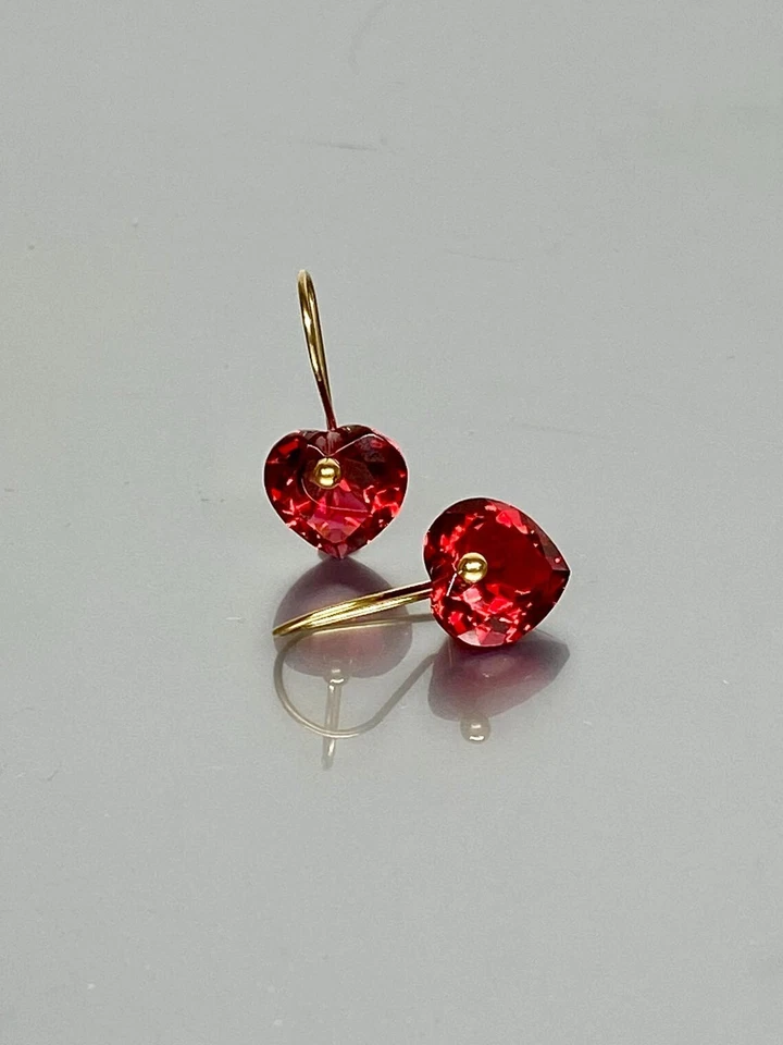 Ruby Earrings 925 Sterling Silver Red Heart Dangle Earrings Gift For Her - Image 3 of 4