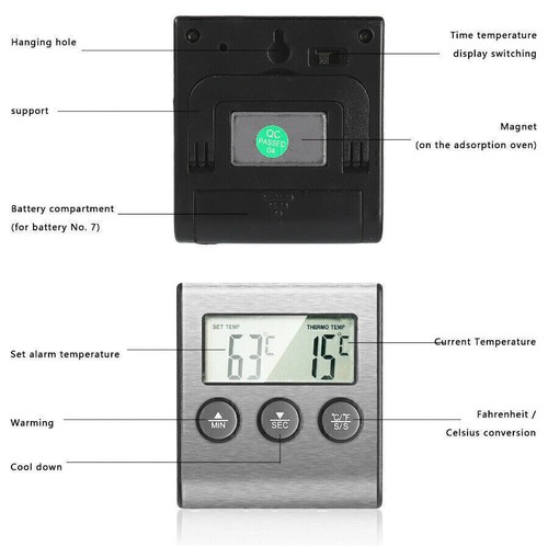 DIGITAL BACKOFENTHERMOMETER FLEISCHTHERMOMETER KERNTEMPERATURMESSER SONDENQ1N6 - Bild 11 von 13