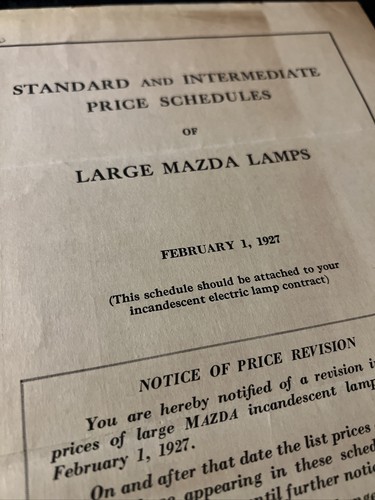 LÁMPARAS INCANDESCENTES MAZDA de colección 1927 calendario de precios estándar e intermedio GE - Imagen 2 de 8