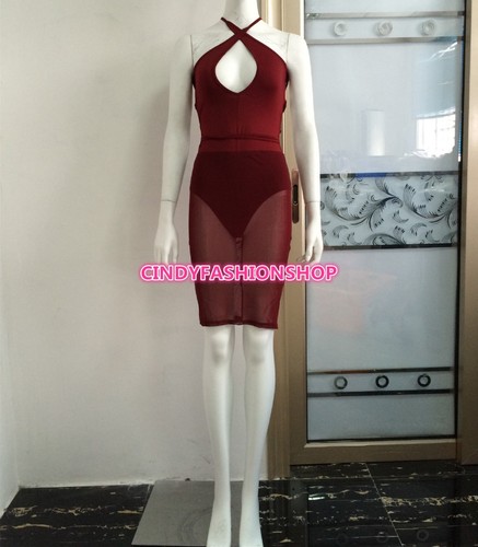 New Women Sexy Mesh BodyCon Bandage Party Evening Club Cocktail Backless Dress - Picture 3 of 10