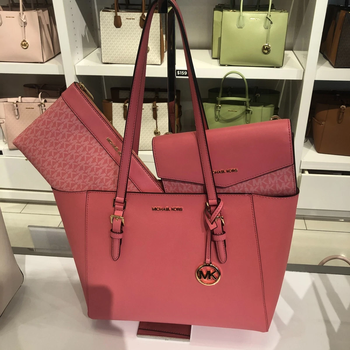 Michael Kors Charlotte Large 3-in-1 Tote Crossbody Handbag Leather (Tea  Rose)