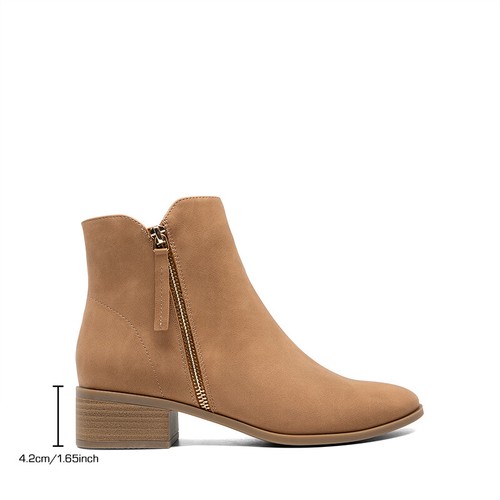 Casual Pointed Toe Ankle Boots for Women with Low Stacked Heel Side Zip Closure - Picture 20 of 24