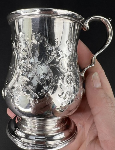 Very Rare c1861 American Sterling 950 Silver Chased Cup Mug of Fargo Family Name - Picture 7 of 9