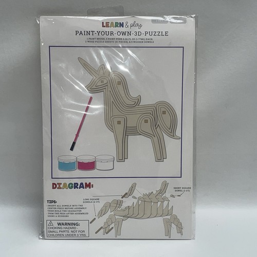 Learn & Play Pint Your Own 3D Puzzle Set Of 2 Dinosaur And Unicorn - Picture 5 of 7