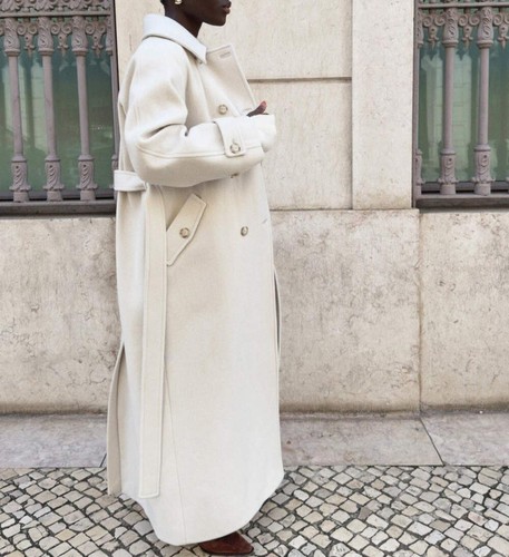 Double-breasted Women's Coat Warm Wool Blend Coat White Women's Trench Coat - Picture 10 of 17