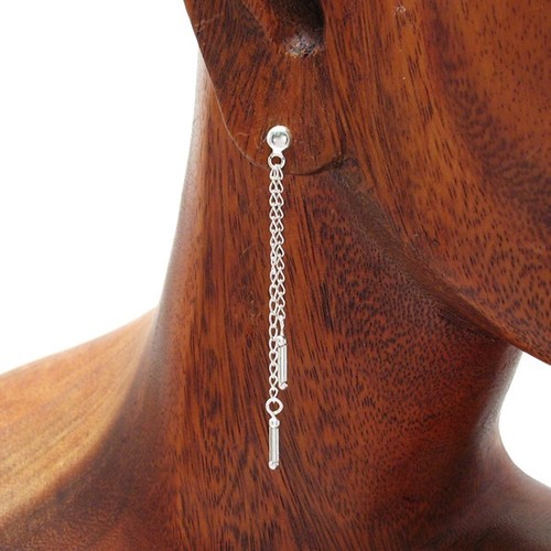 925 Sterling Silver Dangling Long Chain with Rods Post Stud Earrings - Picture 2 of 2