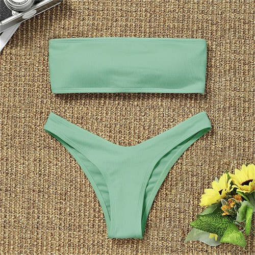 Womens Sexy Bikini High Waisted Tummy Control Soild Two Piece Swimsuit Swimwear - Picture 19 of 57