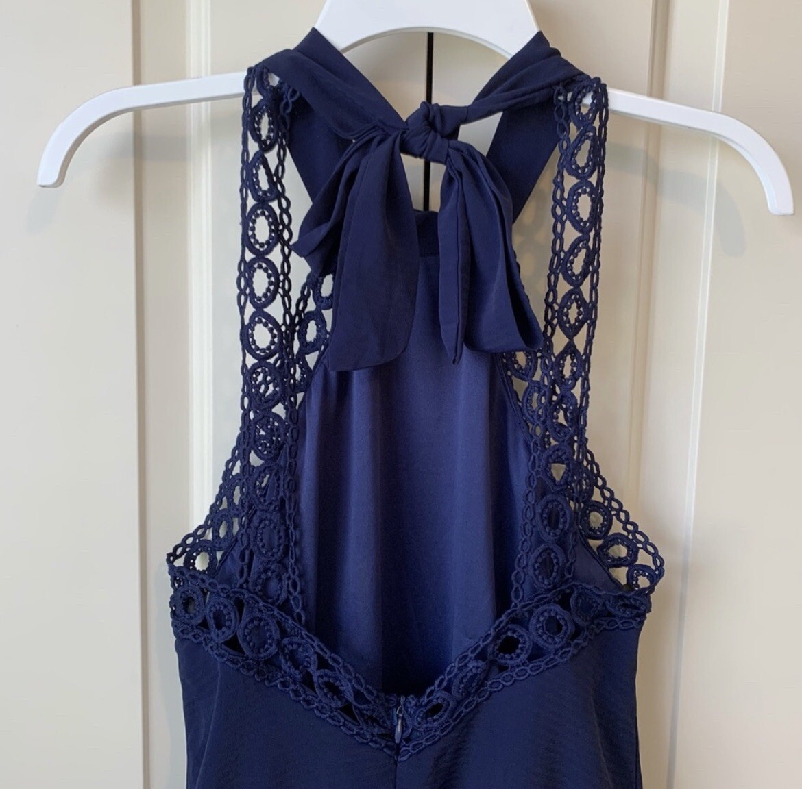 Navy blue lace halter dress cheap