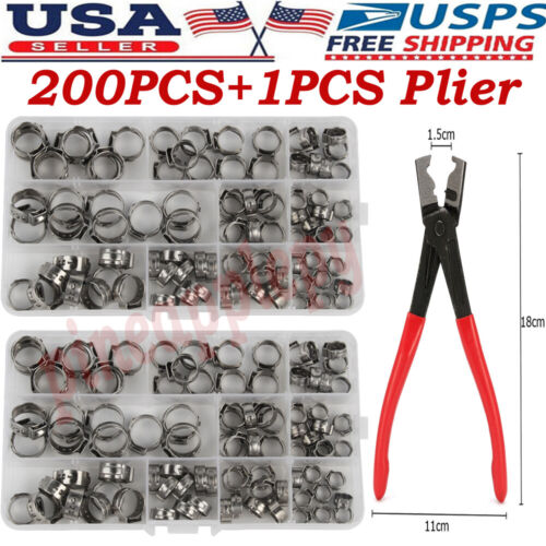 260/100 PIEZAS Abrazadera de manguera de oreja única Crimpado Stepless Anillos de cincha Kit de surtido de crimpado - Imagen 27 de 32
