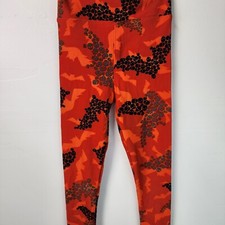 LuLaRoe Leggings Kids S/M Halloween Skulls  Bats on Orange Background New
