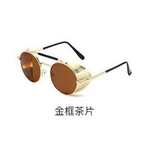Men's Vintage Goggles Metal Side Shield Design Retro Steampunk Round Sunglasses - Picture 8 of 23