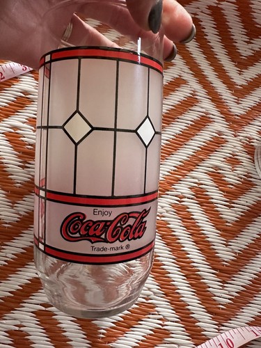 Vintage Coca-Cola Stained Glass Tiffany Style Drinking Glass ~ Frosted ~ 6" Tall - Picture 4 of 9