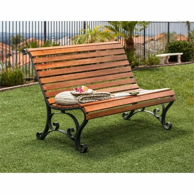 Furniture Of America Piers Slatted Wooden Patio Bench In Black
