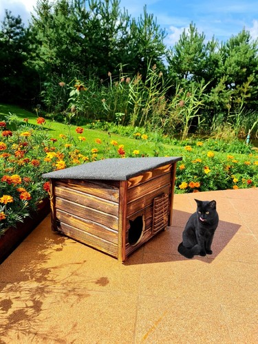 QLS Domek dla kota 52x52 cm drewniany z deską do drapania Płomieniony Outdoor - Zdjęcie 4 z 14