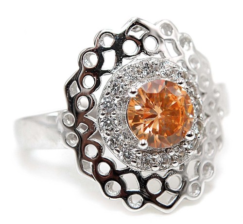2CT Treated Padparadscha Sapphire & Topaz 925 Sterling Silver Ring Sz 7 - Imagen 2 de 3