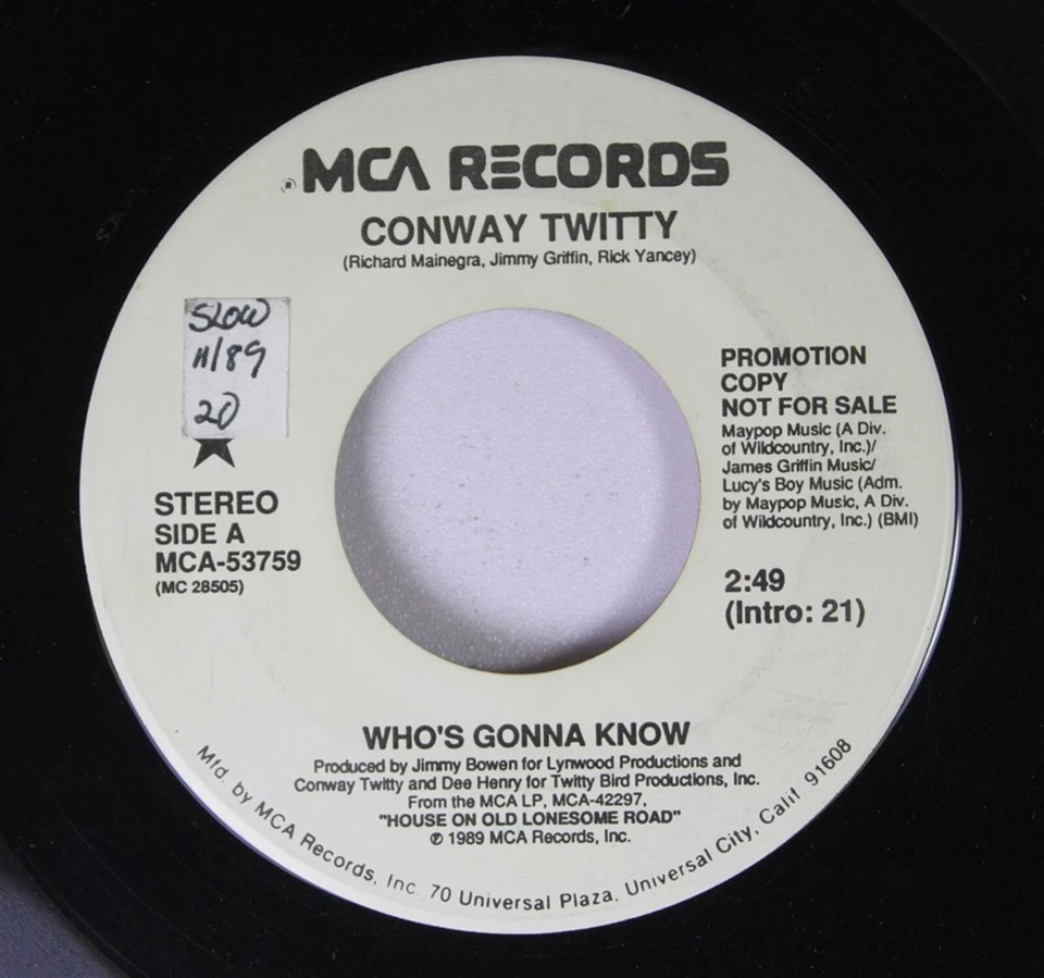 Country Promo NM! 45 Conway Twitty Who's Gonna Know / who's gonna know on MCA Re - Image 2 of 2