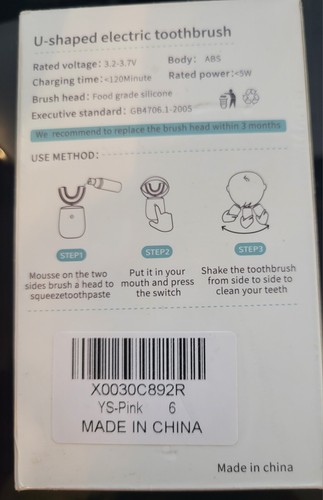 Kids U Shaped Electric Toothbrush with Timer Ages 2-15 Years Old - Pink Bear - Picture 2 of 3