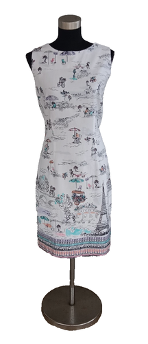 Chetta B Women's Dress Sz 12 Black White Pink Purple Blue Cotton A Line Sheath L - Picture 3 of 6