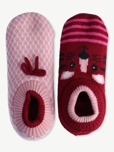 2 Pair Joyspun Slipper Sock Fuzzy Sherpa Fleece Lined Knit Gripper Sole - Picture 1 of 2