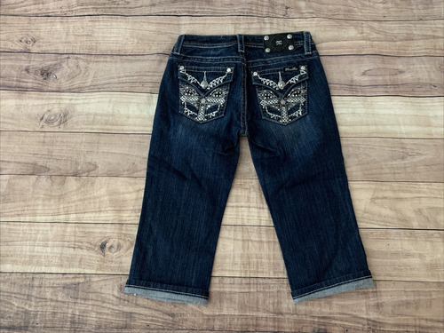 Miss Me Girls Blue Jean Denim Dark Wash Cuffed Capri Size 16 NICE - Picture 4 of 6