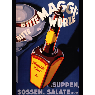WERBUNG ESSEN GEWÜRZ MAGGI GERMANY FLASCHE DAMPF FINE ART DRUCK POSTER 30X40 CM