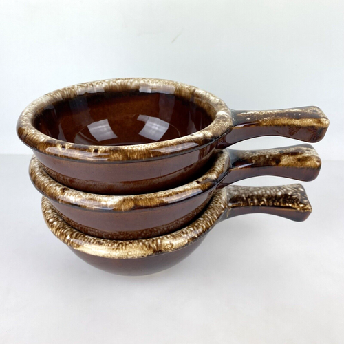LOT 3 HULL BROWN DRIP BOWLS Soup Handle USA Mid Century MCM Vtg Kitchen Decor - Picture 2 of 20