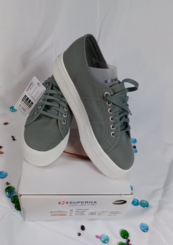 Italian Superga W Size 9 / EU 40 Platform- Gray Canvas Tennis Shoes - Picture 2 of 8